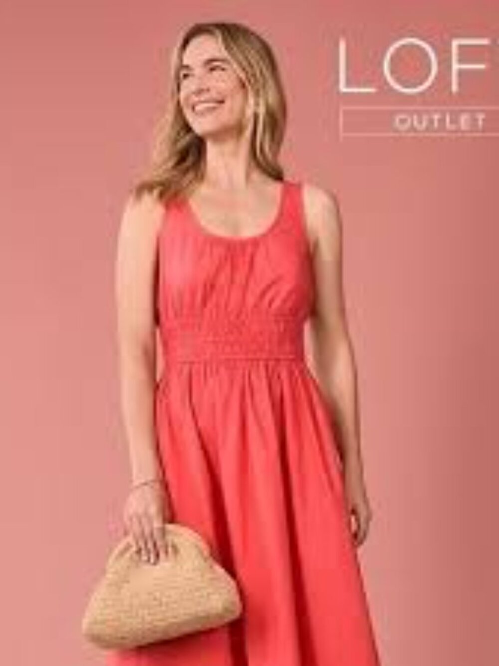 LOFT sleeveless poplin coral midi dress NWT